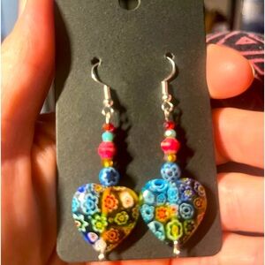 Millefiori heart earrings